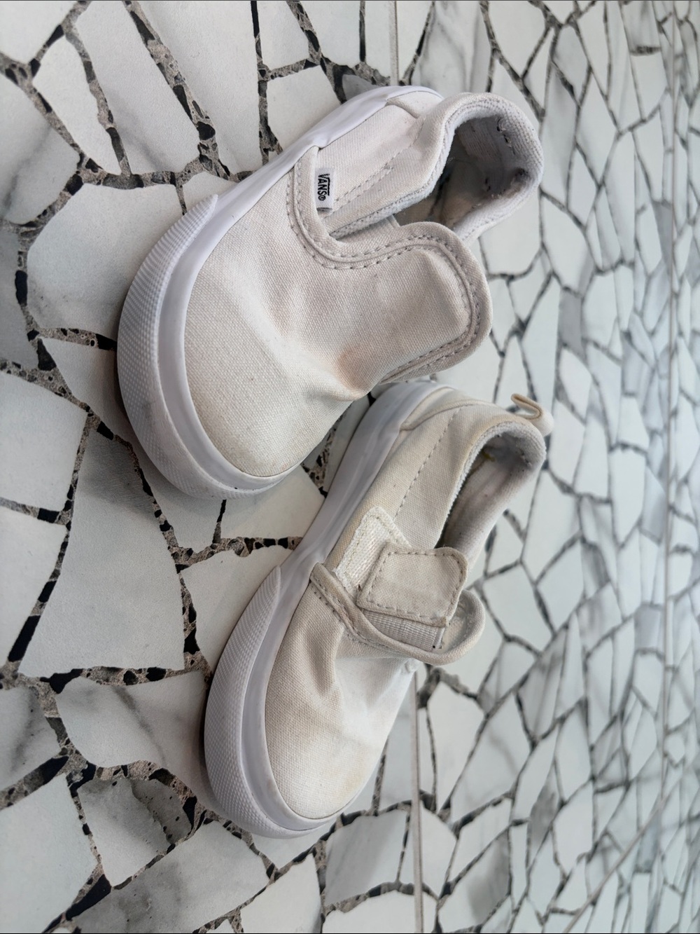 Vans Kids Slip-On Canvas Sneakers in Cream White